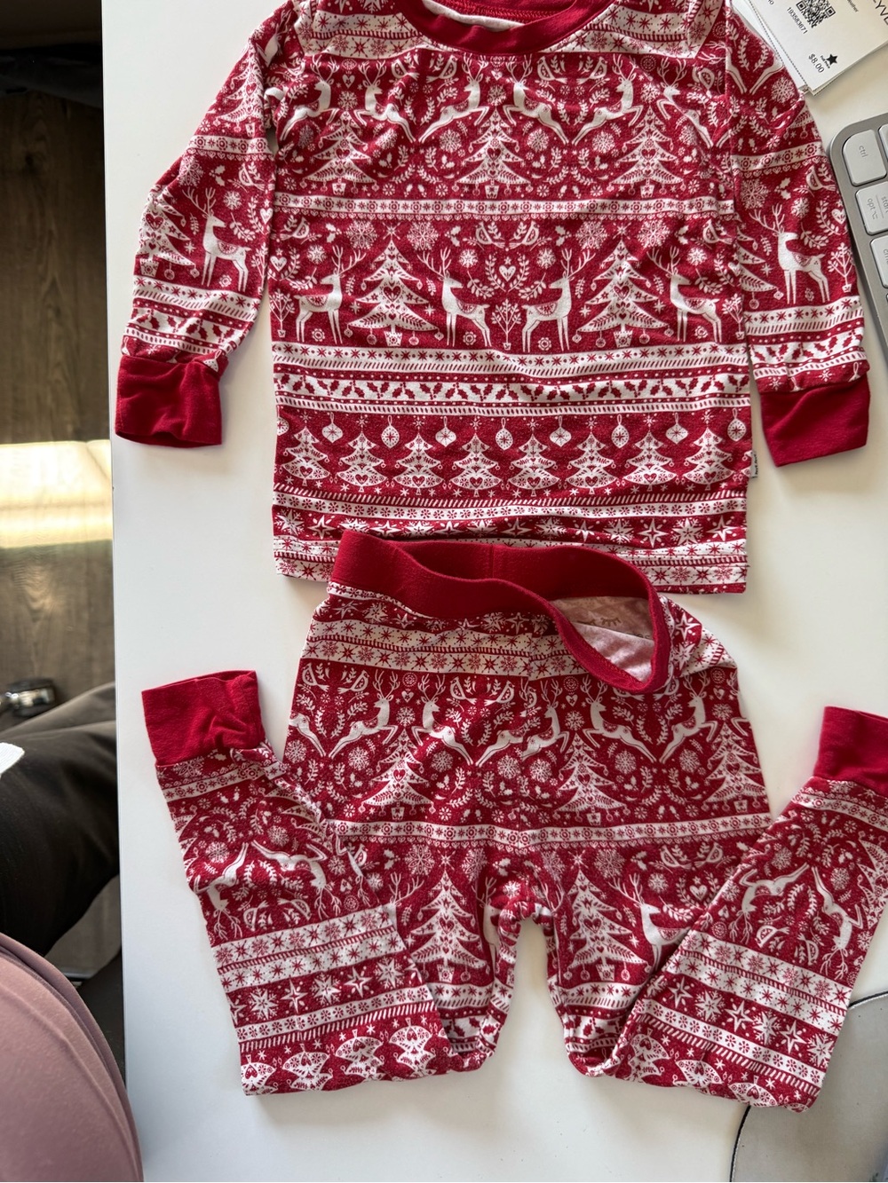 Little Sleepies bamvoo Red and White Fair Isle Holiday Pajama Set, 12-18 monyhs